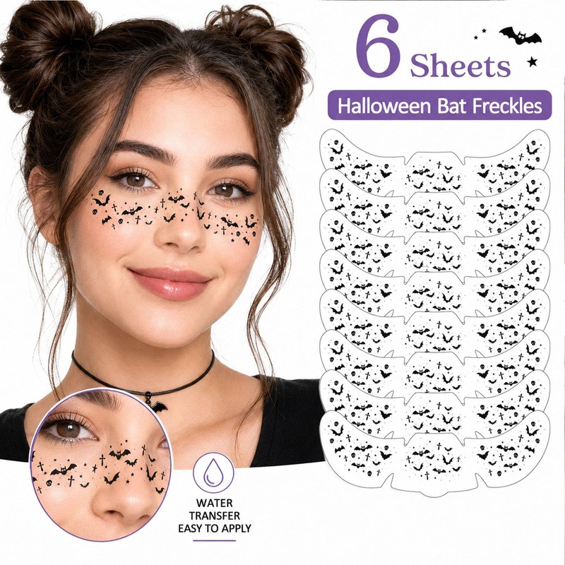 Halloween Bat Freckle Face Temporary Tattoos Stickers for Cosplay Makeup