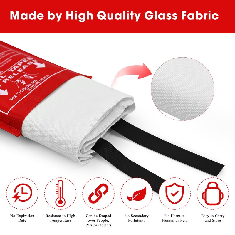 DOKIBI Emergency Fire Blanket, 6 Pack 40” x 40” Fiberglass