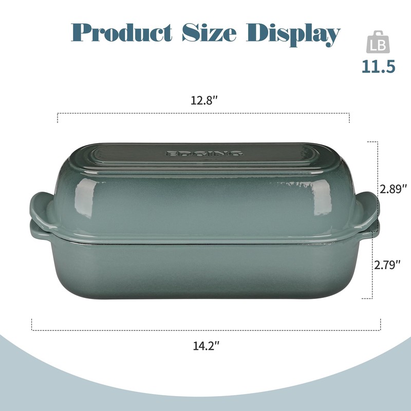 EDGING CASTING Enameled Cast Iron Loaf Pan with Lid, Bread