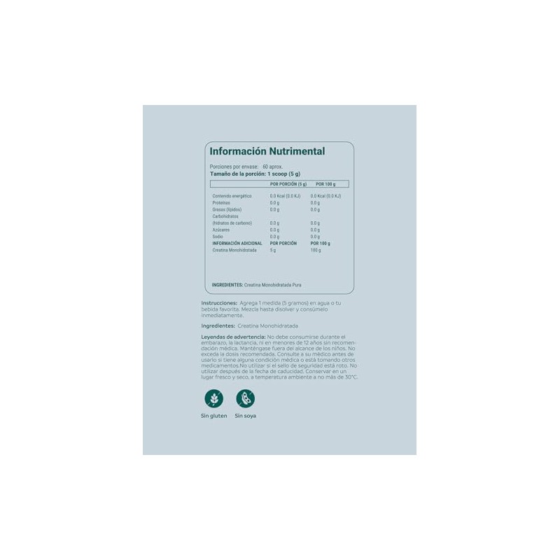 nutriADN Creatina Monohidratada 100% Pura en Polvo 300 g |