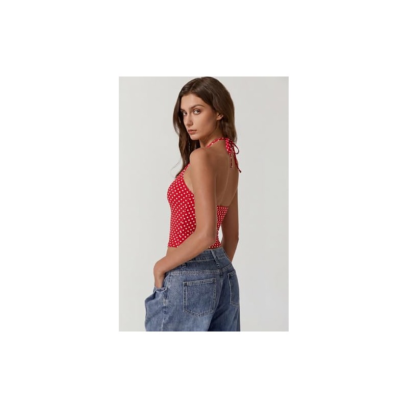 QINSEN - Camisas básicas con cuello halter y corbata para
