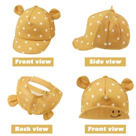 JANGANNSA Polka Baby Baseball Caps Infant Toddler Sun Cap Boys Girls Summer Hat with Bear Ears 6-24Months (6-24Months,Yellow Mesh Polka Bear)