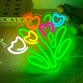 Tulip LED Neon Sign, Dimmable LED Tulip Flower Neon Light Signs, Tulip Bunch Store Shop Bedroom Club Wall Decor, Gift for Mother's or Valentine's Day(13 * 11.4in)