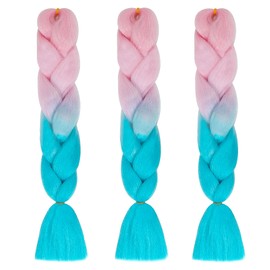 ColorfulPanda 3 Pieces Ombre Brown Jumbo Braid Synthetic Hair 24 Inches 100 g Kanekalon Hair (Pink to Blue)