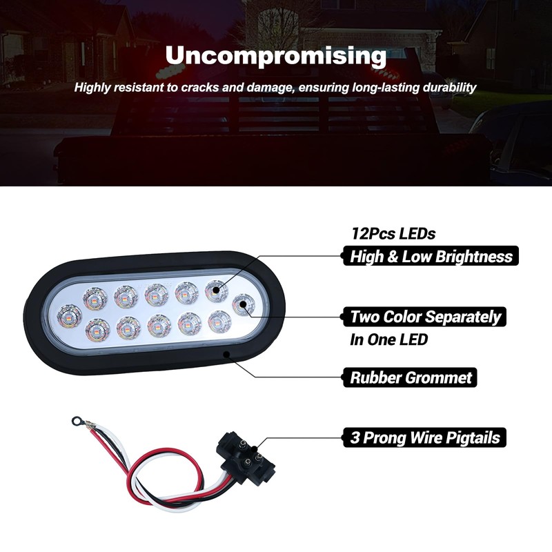 6 Inch Oval Dual Revolution LED Tail Lights Red Stop