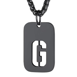 Black Dog Tag Pendant with Letter G Necklace For Men Monogram Alphabet Jewelry,Letter G