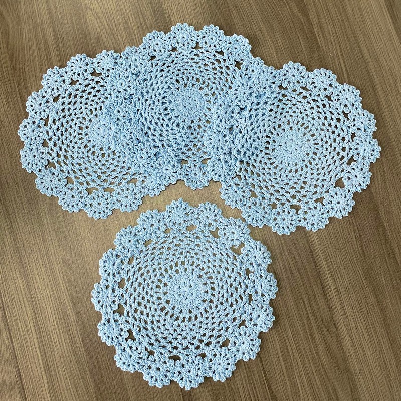 4 PCS Blue 8 Inch Round 100% HANDMADE Crochet Lace