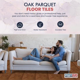 PowerSellerUSA Vinyl Self Adhesive Floor Tiles, 12x12 inches 1.2mm Thick 20-Pieces Contemporary Design Peel and Stick Floor Tile Stickers, Square Flooring Tiles for Kitchen, Oak Parquet