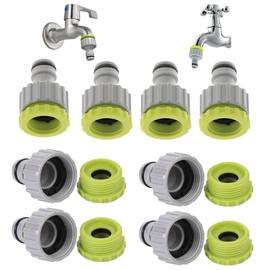 8 Piece Tap Adapter & Tap Connector Set, 1/2 Inch 3/4 Inch 2-in-1 Garden Tap Connector, Garden Hose Connection for Garden Watering, Tap Hose Connection