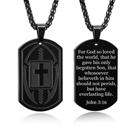 Fervia Football Bible Verse Cross Necklace for Men Stainless Steel Black Religious Gift Football Sports Jewelry for Men Boys Kids Teen with Stainless Steel Chain 22+2 inch(John 3:16)