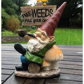 FHFY Garden Wesley the Weeder Traditional Gnome Garden 20 cm High Holding Free Weeds Pull Your Own Sign