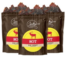 Jerky.com's Exotic Hot Elk Jerky - Wild Game Meat Snacks, Exotic Snacks, High-Protein, All-Natural, No Added Preservatives - Healthy Snacks for Adults - 1.75 oz. (Pack of 3)
