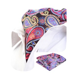 Gusleson Men's Ascot Paisley Necktie Floral Jacquard Woven Gift Cravat Tie and Pocket Square Set (UK0603-07)