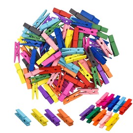 Pack of 100 Photo Decoration Wooden Pegs, Coloured Clothes Pegs, Mini Decorative Clothes Pegs, Small Colourful Wooden Clothes Pegs, for DIY Crafts