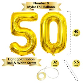 Gold Number Balloons Birthday Balloons - Giant Gold Number 50 Balloon 40 inch, Numbers Balloon 10th Birthday Decorations, Gold Party Supplies for Women Men