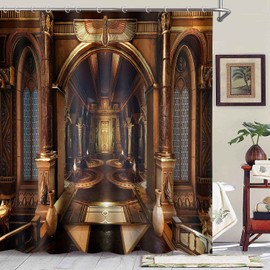 NTETSN Ancient Egypt Shower Curtain Egyptian Temple Hypostyle Hall Golden Palace Throne Room Hallway Style Dressing Room Wardrobe Privacy Divider Bathing Curtains 72x72 Inch YLZYNT606
