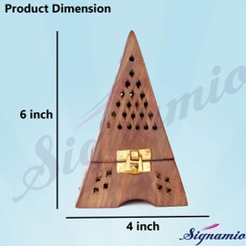 SIGNAMIO® Eiffel Tower Wooden Sambrani Dhoop Dhup Cup Cone Batti Stand, Incense Holder for Pooja Puja Item Stand Ash Catcher Handcrafted Traditional Design for Aromatic Rituals - Pack of 1