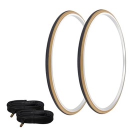 PRO+ Pair OFBIKE Bicycle TIRE 700 X 25 Black/Gum SIDEWALL (2) Tires W/Tubes 33MM Schrader Valve P-1076