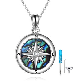 URONE Viking Compass Urn Necklace for Ashes 925 Sterling Silver Viking Compass Ashes Necklace for Human Ashes Keepsake Cremation Jewelry for Ashes of Loved Ones