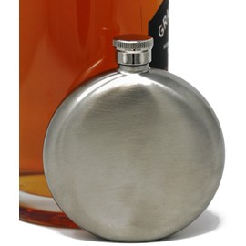 5 oz Discrete Round Pocket Alcohol Liquor Flask (Brushed Steel) Made from 304 (18/8) Food Grade Stainless Steel