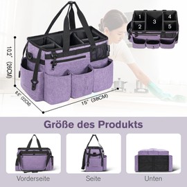 OUUTMEE Cleaning Bag 20 x 38 x 26 cm, with Removable Compartment, Tote Cleaning Bag, Portable Organiser for Cleaning Products with Adjustable Shoulder Strap, Purple, Large