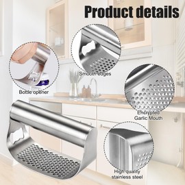 Knoblauchpresse Edelstahl 2 Stück Knoblauchpresse Wippe Robuster Edelstahl Garlic Press Knoblauchzerkleinerer mit Schäler und Reinigungsbürste zum Zerkleinern von Knoblauch