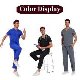 Aylashine Unisex Scrubs Medical Uniform, V-Neck with multiple pockets, for doctors, nurses, beauty salons Dark Blue(XL)