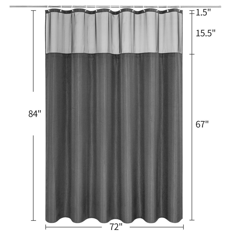 Luxury Textured Fabric Shower Curtainwith Snap-in Liner Dark Grey,72x84