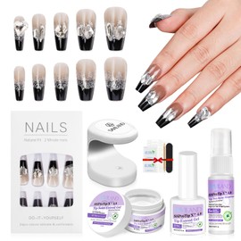 SAVILAND Y2K Press On Nails Starter Kit: Long-Wear Press Ons U V Cured Gel X Tips GEL Glue False Fake Nails Nail Lamp Thick Acrylic Press Tips Fast Nail Pretty Gift Kit
