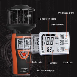 Digital Wind Speed Anemometer Handheld,GR-878 Wind Speed Gauge Meter Shows Wind Temperature,Max/Min/Avg Air Volume,Wind Velocity/Direction with Compass for HVAC Weather Monitoring