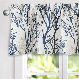 DriftAway Tree Branch Linen Lined Valance Double Layer Thermal Insulated Room Darkening Blackout Valances 3 Inch Rod Pocket Short Window Valance for Living Room Bathroom 52 Inch by 14 Inch Blue