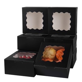 PFAMKEER 6x6x3 Inches Small Cake Box with Window, Bakery Box, Pastry Boxes, Cookie Boxes, Mini Pie Box for Pastry,Dessert,Strawberries,Chocolates, Cupcakes with paper stickers (Black/36pcs)