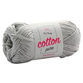 Grey Cotton Yarn - MyOma Cotton Pure Grey (Fb 0231) - Cotton for Knitting and Crocheting + Free Instructions - 1 Ball Cotton Grey/Grey Cotton Yarn 50 g/125 m - Needle Size 2.5-3.5 mm
