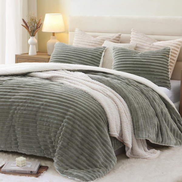 Geniospin Sherpa Twin Comforter Set, Ultra-Soft Fleece Bedding Sets, Sage