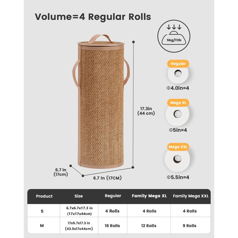 WAOHANAZ Bamboo Toilet Paper Storage Basket with Lid & Handle