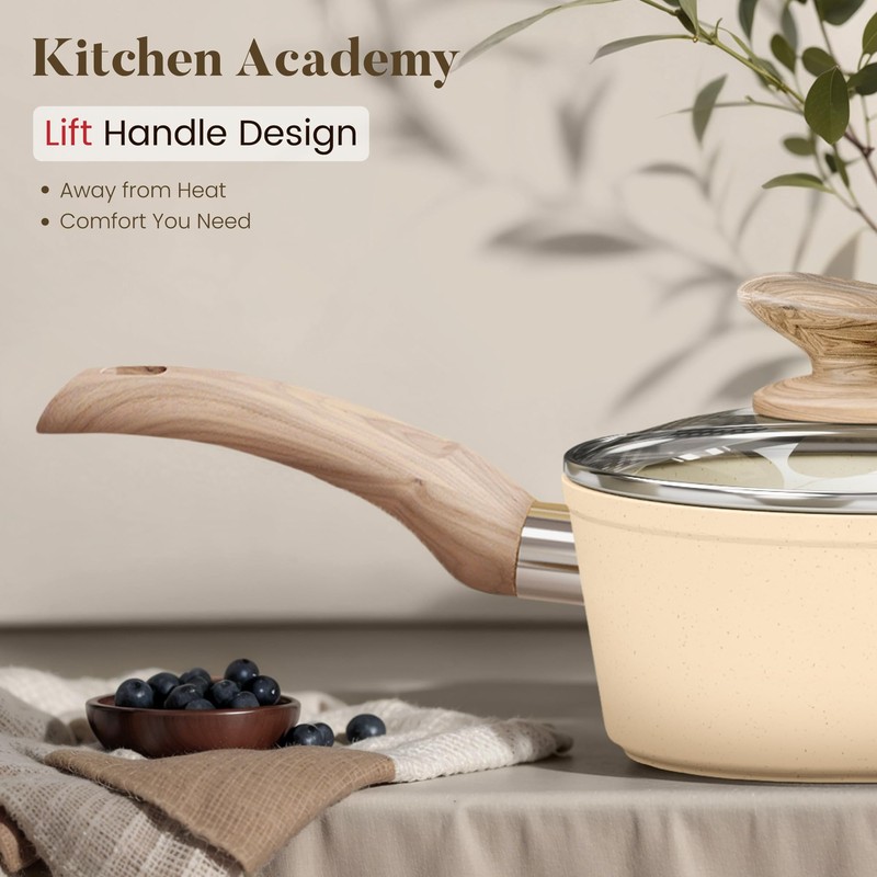 Kitchen Academy 12-Piece Induction Cookware Set, Nonstick Granite Pots and