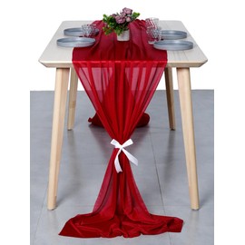 MDS 25 Pack 14ft Chiffon Table Runner 29 x 170 Inches Sheer Wedding Runner Romantic Rustic Table Runner for Wedding Decorations, Birthday Parties, Bridal Shower Party Arch Decor - Apple red