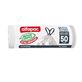alfapac - 10 Müllbeutel, 50 l, mit Schiebeverschluss, Sortierung von recycelbaren Verpackungen, transparent, hergestellt in Frankreich, Bi-Material recycelt & pflanzlich