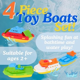 Toyland® Pack of 4 Colourful Toy Boats - Cargo, Cruise, Fishing & Container Ships - Kids Floating Water Toys - Pool & Bathtime Toy