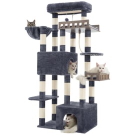 Gitelsnour Cat Tree, Heavy-Duty Cat Tower for Large Adult Cats, Main Coon Cat Tree Tower with Hammock, 2 Big Perches, 2 Cat Condos forIndoor Cats 20 lbs, 15 Scratching Posts, Smoky Gray GCT033G