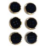 6 Jet Black Buttons with Gold Faceted Trim Set -