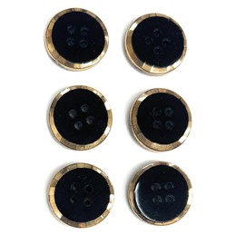 6 Jet Black Buttons with Gold Faceted Trim Set - 3/4'' Glass 4 Hole,for Dress and Suits