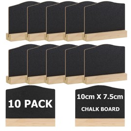 laeeyin Pack of 10 Wooden Price Tags Stand Chalkboard Small Slate Board with Rustic Wooden Stands Buffet Signs Drinks Card for Wedding Decor, School, Buffet Table, Birthday Party