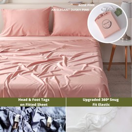 ZENLUSSO Queen Sheets, 100% Viscose Made from Bamboo Sheet Set, Cooling, Head Foot Tags with 16” Deep Pocket, Luxuriously Soft 4 Piece Bed Sheet Set (Rose Pink, Queen)