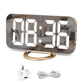 U-picks Digital Alarm Clock, 6.5" Large LED Display with Brightness Dimming Mode, Adjustable, 2 USB Charging Ports, Big SNOOZE Button for Bedroom Home Decor (Gold)