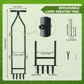 FIMXSD Manual Lawn Aerator Tool, Heavy Duty Detachable Iron Grass Aerator with Root Weeder, Reducing Soil Compaction, Yard Aeration Tool for Garden & Lawn Care