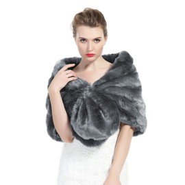 Faux Fur Shawl Wrap for Women Bridal Wedding Shrug Stole Size M L Multi Colors Free Brooch & Pin by BEAUTELICATE