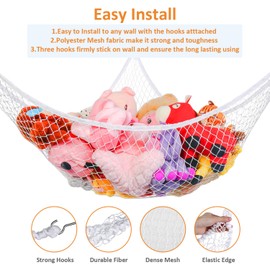Toy Hammock, Stuffed Animals Hammock, Jumbo Toy Storage Net KoHuiJoo 83" Wall Sling Corner Extra Large Kids Children Mesh Toy Net Organizer (White, 83 Inch)