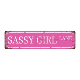 SASSY GIRL LANE Women Vintage Metal Tin Street Sign Bar Cafe Garage Cave Home Room Wall Bathroom Farmhouse Garden Porch Patio Decor, 16 x 4 Inch