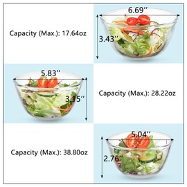 WHJY 3 Pack of Glass Cereal Bowls 6 Inches Glass Mixing Bowls for Kitchen Clear Glass Serving Bowls for Salad Pasta Soup Cereal
